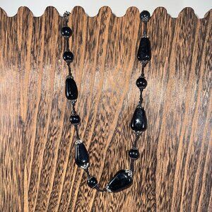 Lauren Conrad Black Beaded Necklace With Teardrop & Spherical Accents Lobster Cl